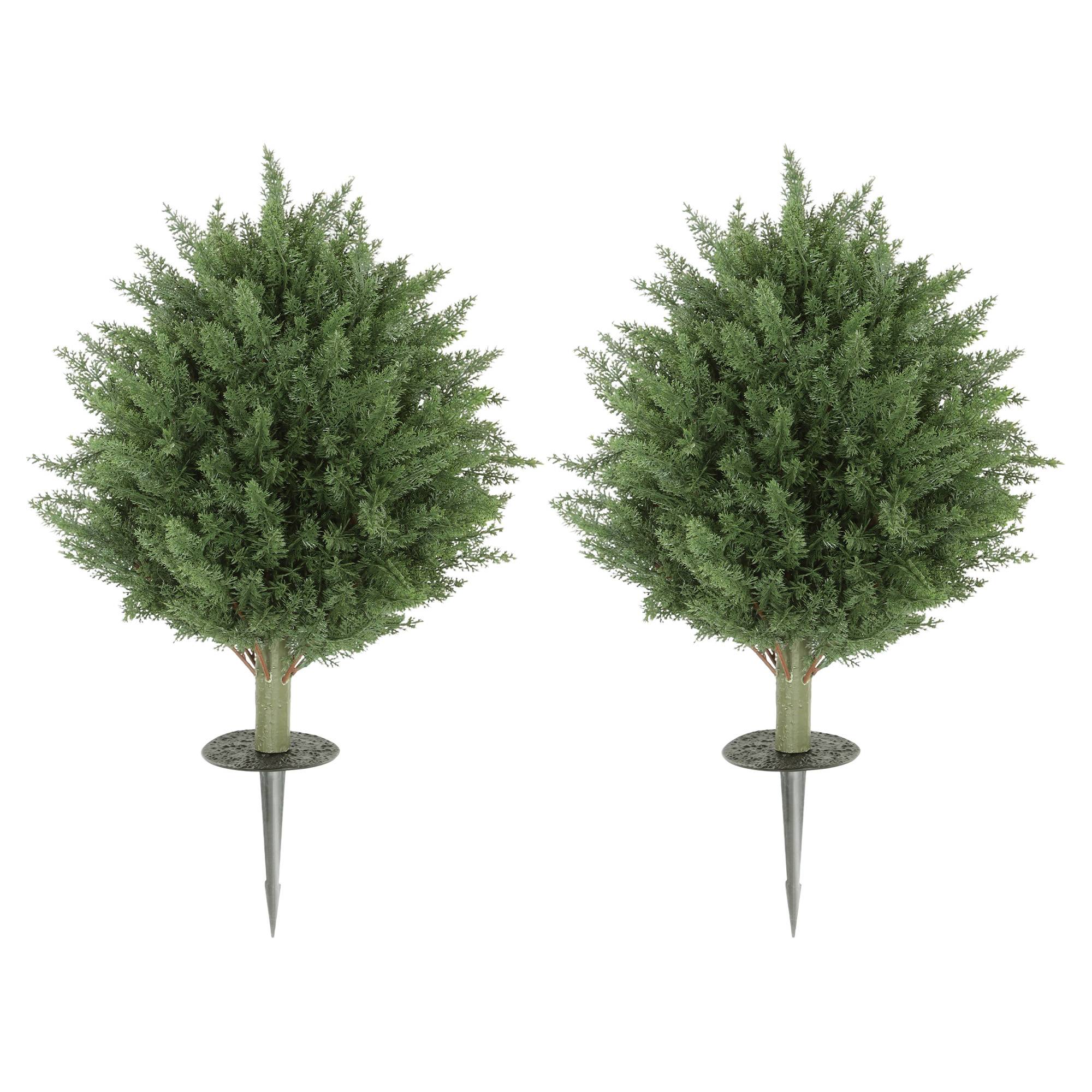 Sans Marque - Lot 2 plantes artificielles, cyprès résistant UV avec 387 feuilles, piquet, Ø40x60 cm, vert - Image 2