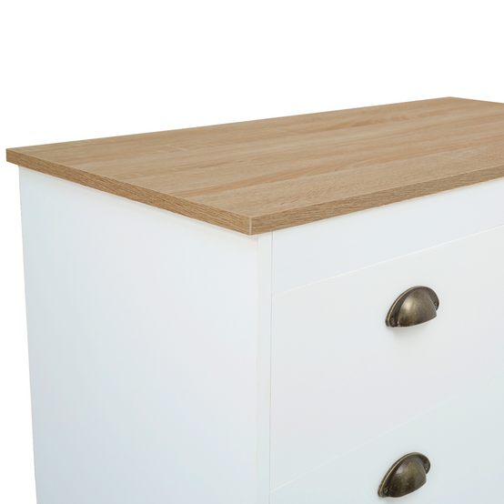 Commode 6 tiroirs ISIS 80 cm blanc et plateau bois - Image 7