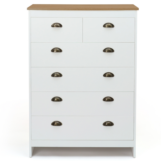Commode 6 tiroirs ISIS 80 cm blanc et plateau bois - Image 3