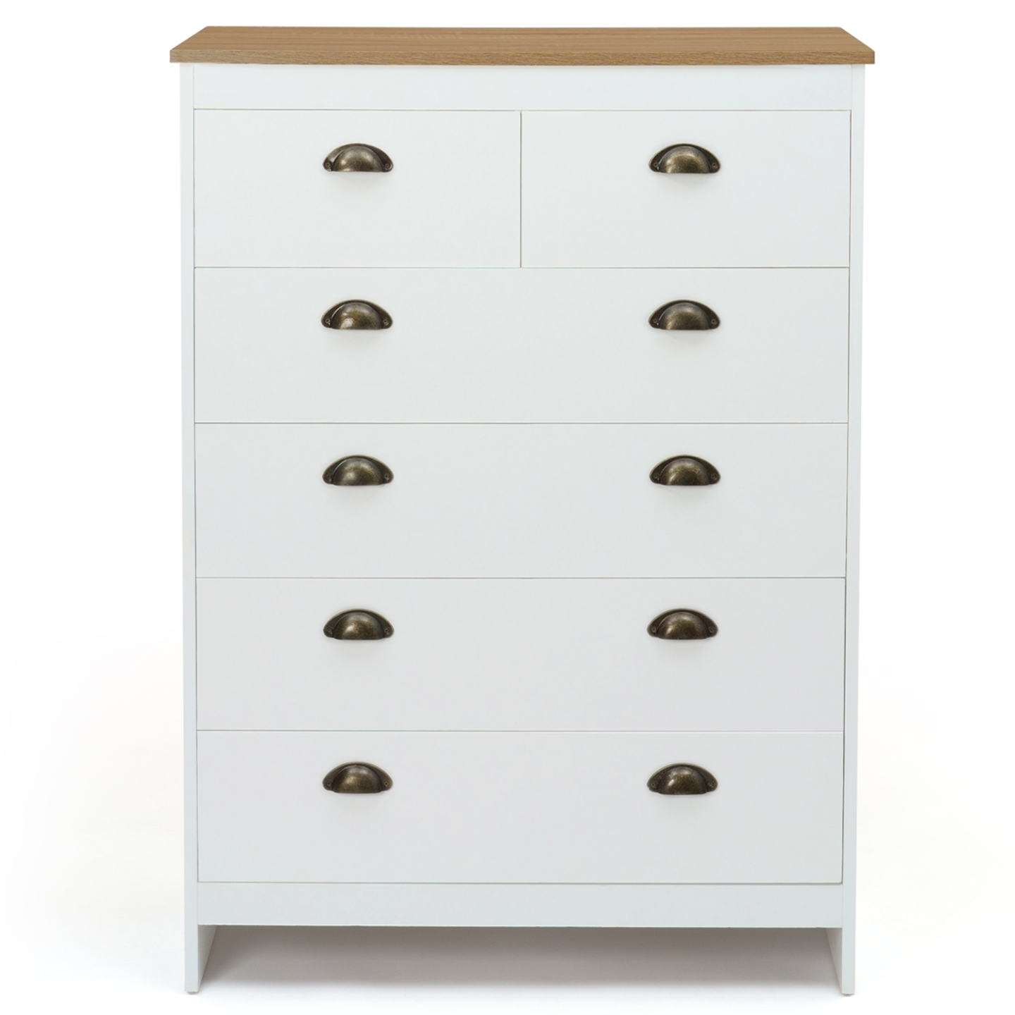 Commode 6 tiroirs ISIS 80 cm blanc et plateau bois - Image 3