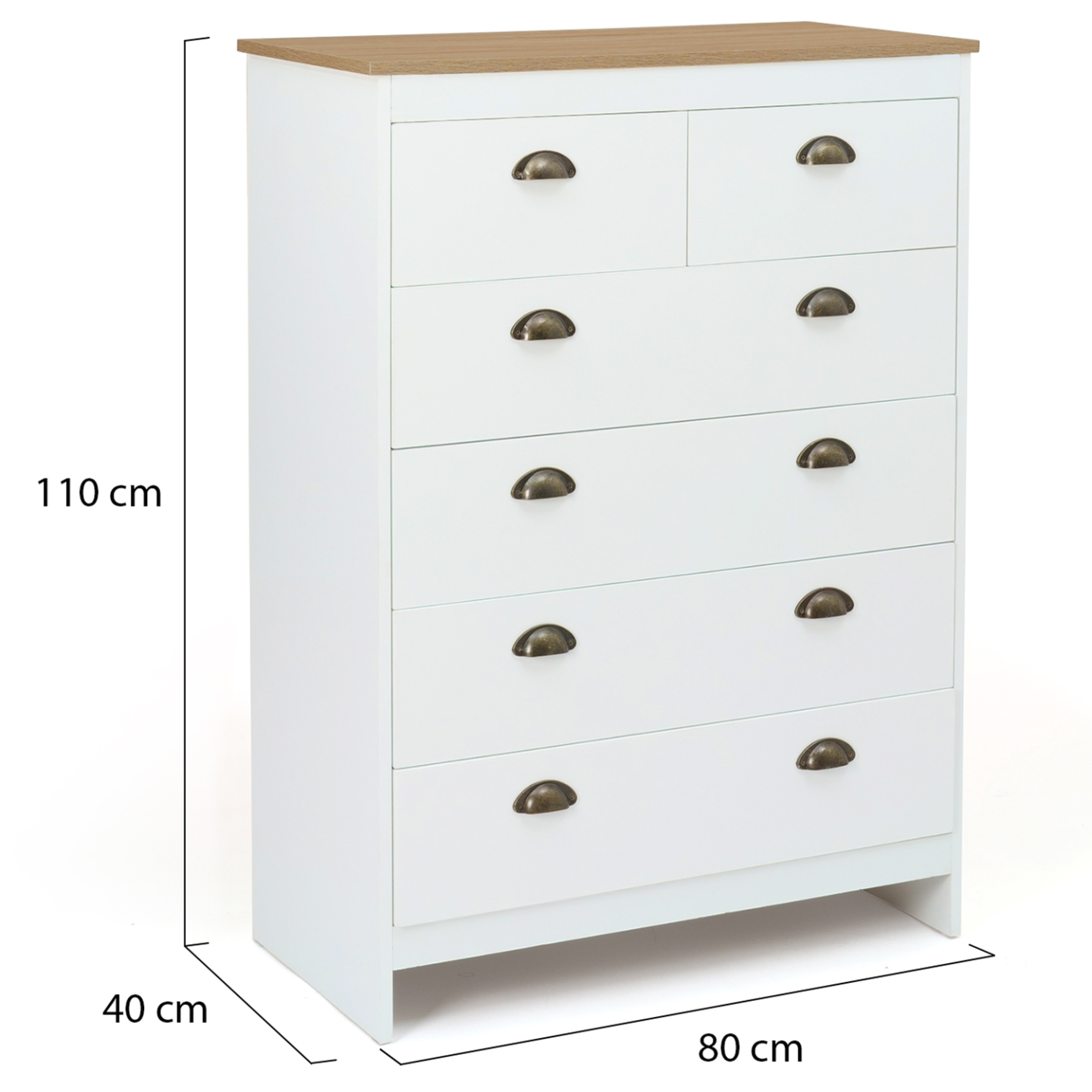 Commode 6 tiroirs ISIS 80 cm blanc et plateau bois - Image 5