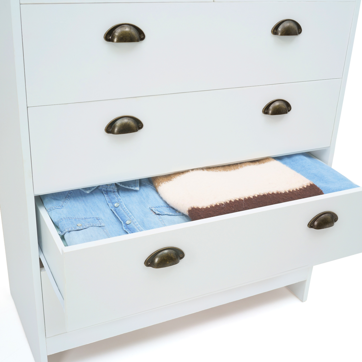 Commode 6 tiroirs ISIS 80 cm blanc et plateau bois - Image 6