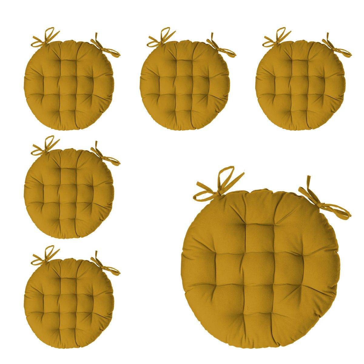 Lot de 6 Galettes de chaise en Coton Jaune Ocre D 38 cm - Image 1
