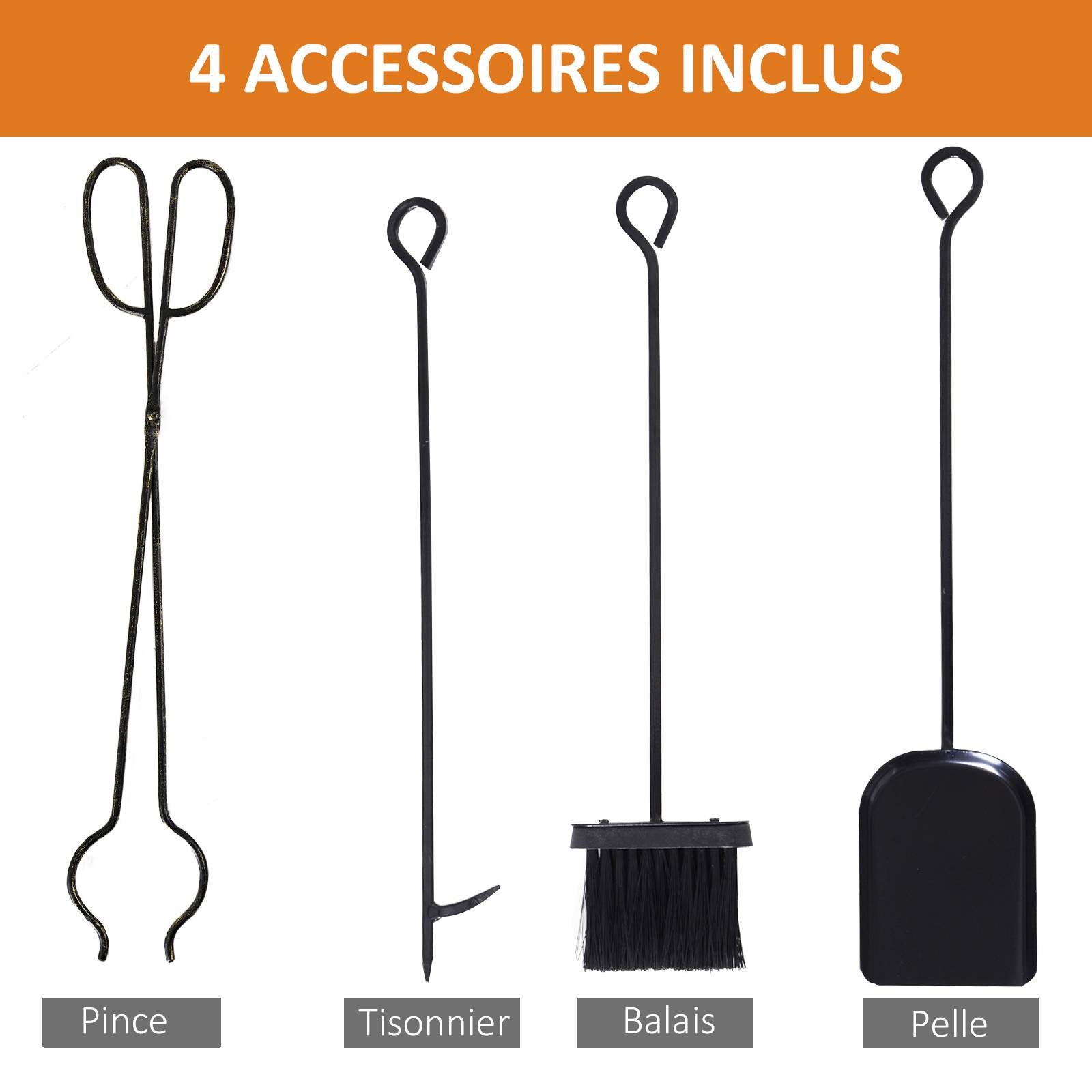 ComfortXL - Range-bûches serviteur cheminée métal intérieur 4 accessoires design cerf 77cm noir - ComfortXL Outdoor Living - Image 7