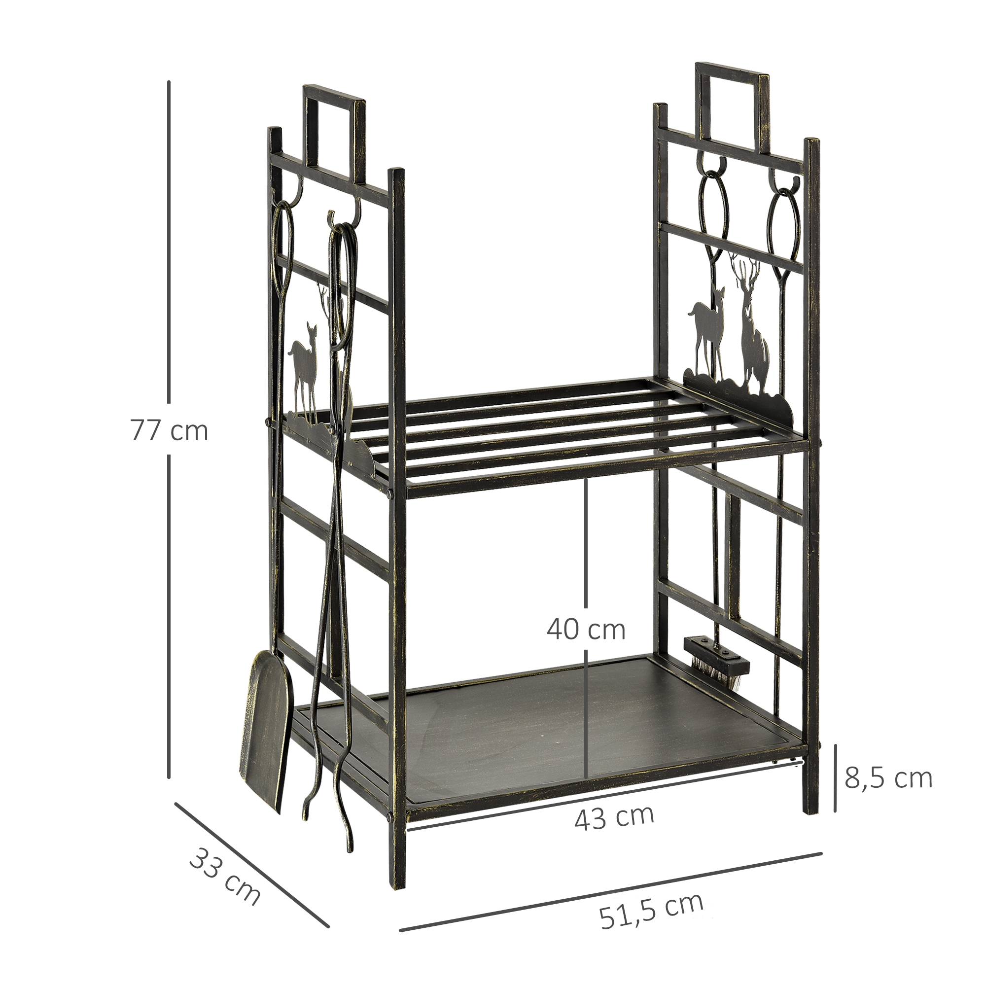 ComfortXL - Range-bûches serviteur cheminée métal intérieur 4 accessoires design cerf 77cm noir - ComfortXL Outdoor Living - Image 5