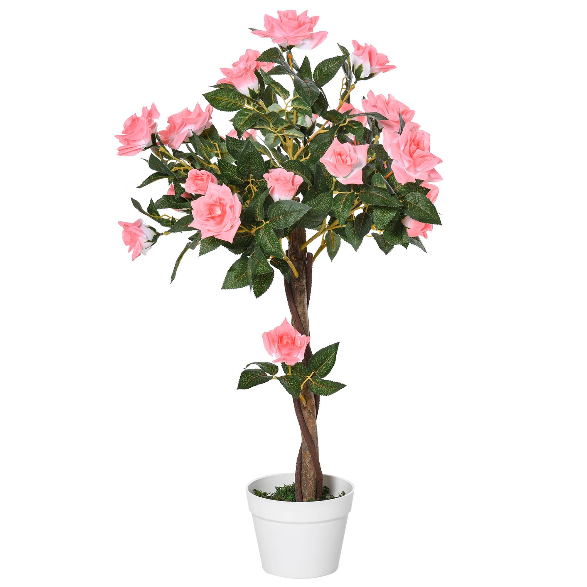 Sans Marque - Rosier artificiel 21 fleurs pot ciment mousse Ø18x90 cm rose - Image 2