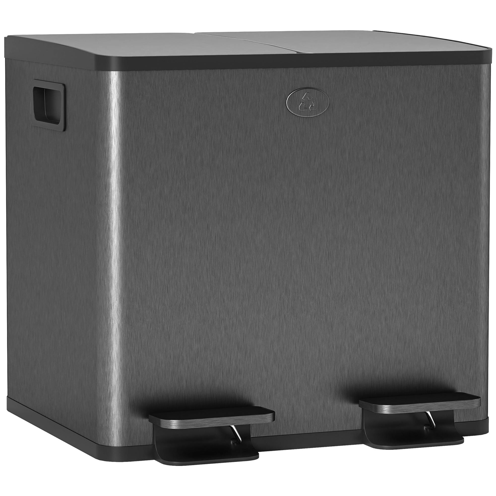 Sans Marque - 2 poubelles doubles 15 L ouverture pédale faciles nettoyer acier inoxydable plastique noires - Image 1