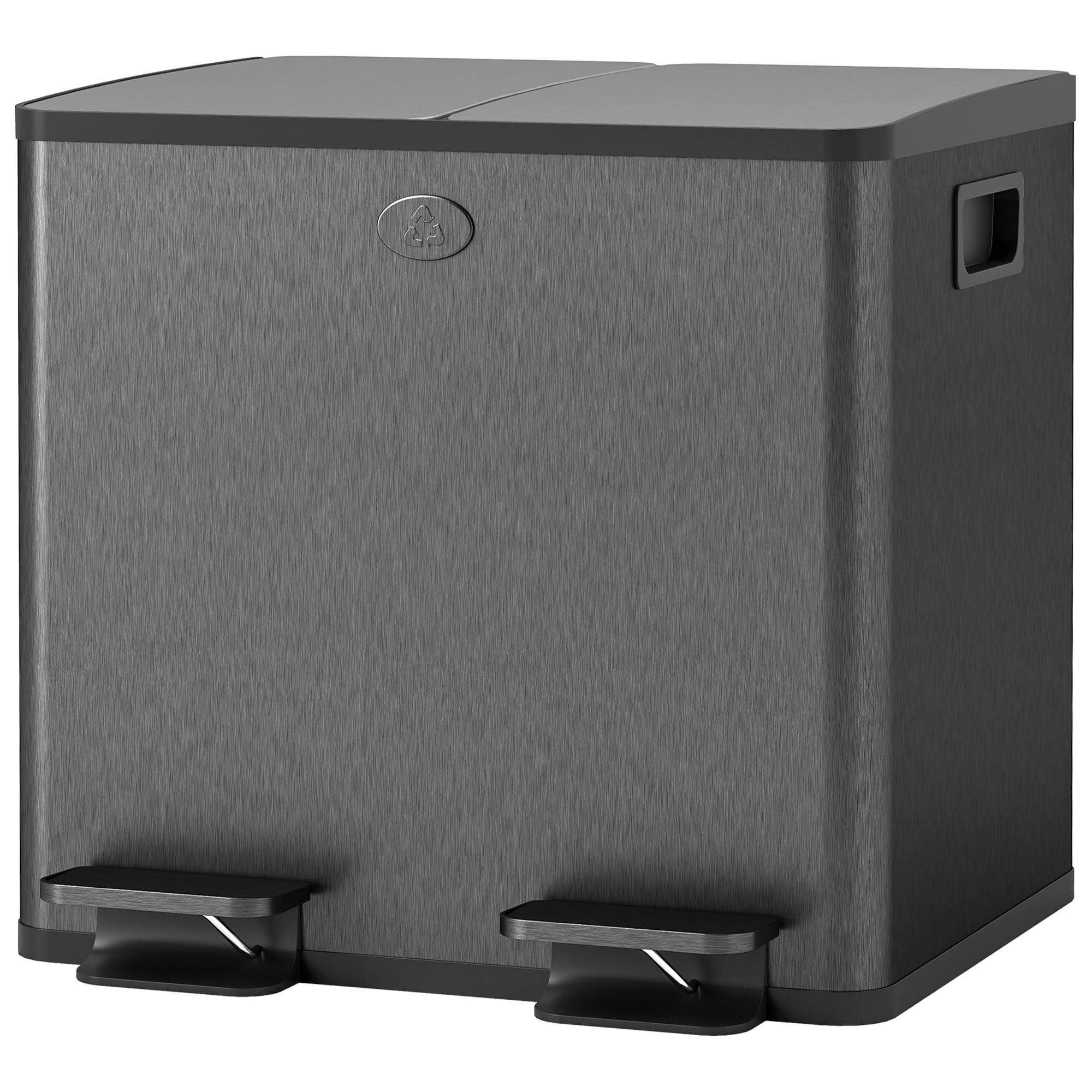 Sans Marque - 2 poubelles doubles 15 L ouverture pédale faciles nettoyer acier inoxydable plastique noires - Image 2