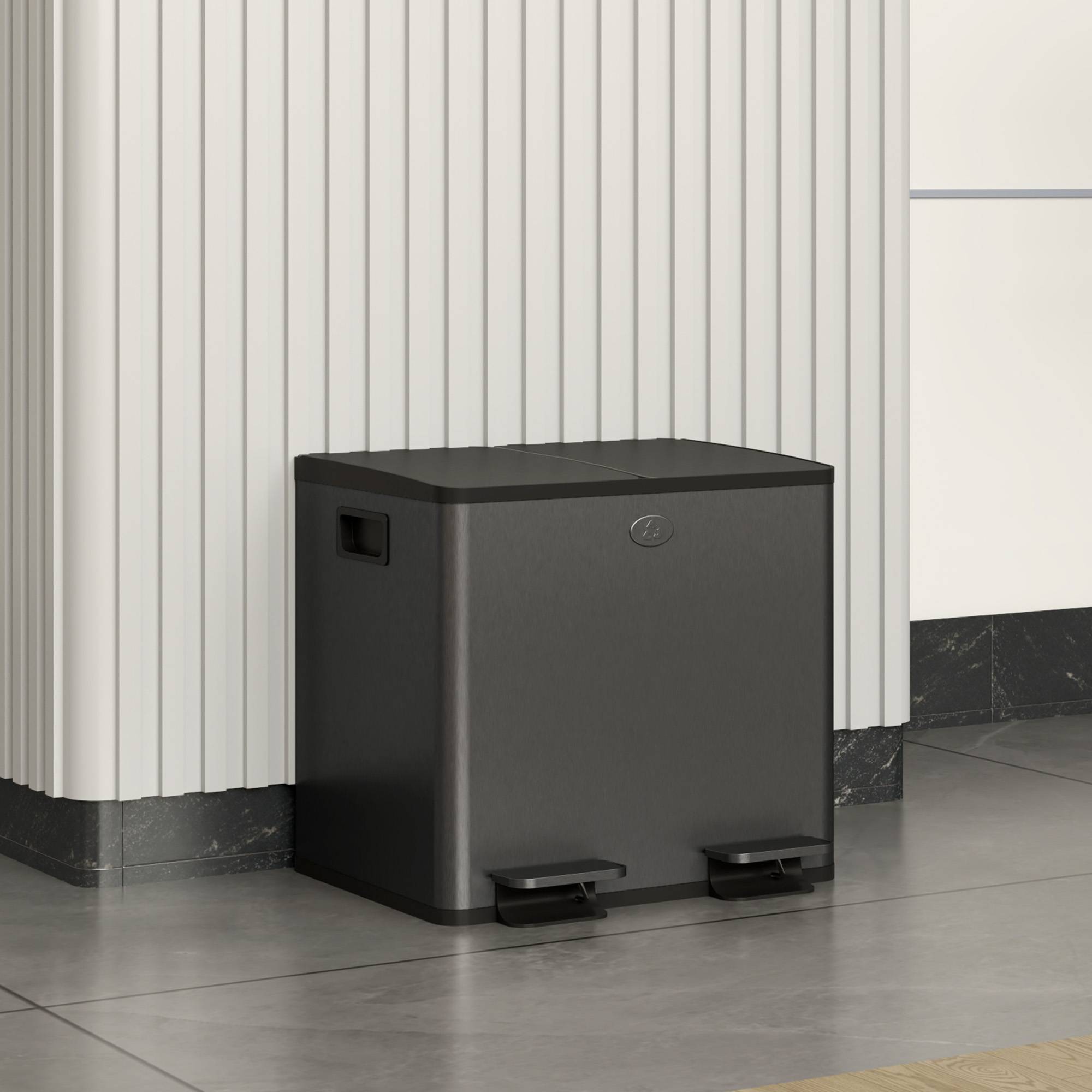 Sans Marque - 2 poubelles doubles 15 L ouverture pédale faciles nettoyer acier inoxydable plastique noires - Image 3