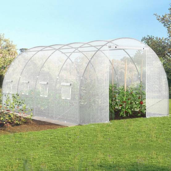 Serre de jardin tunnel 12m² 4 x 3 x 2 m acier galvanisé + bâche anti-UV avec porte et fenêtres ZEBRA blanche - Image 1