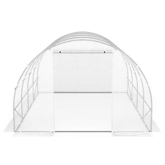 Serre de jardin tunnel 12m² 4 x 3 x 2 m acier galvanisé + bâche anti-UV avec porte et fenêtres ZEBRA blanche - Image 4