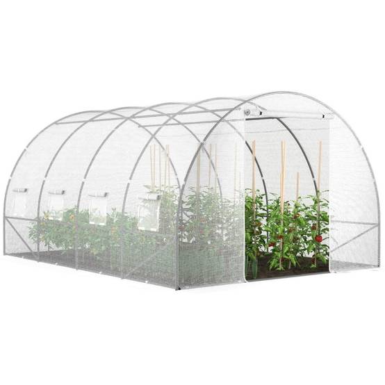 Serre de jardin tunnel 12m² 4 x 3 x 2 m acier galvanisé + bâche anti-UV avec porte et fenêtres ZEBRA blanche - Image 2