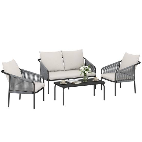 ComfortXL - Salon de Jardin 4 Pièces Résine Tressée Terrasse Extérieur Canapé Fauteuils 118x66x65cm Kaki - ComfortXL Outdoor Living - Image 1