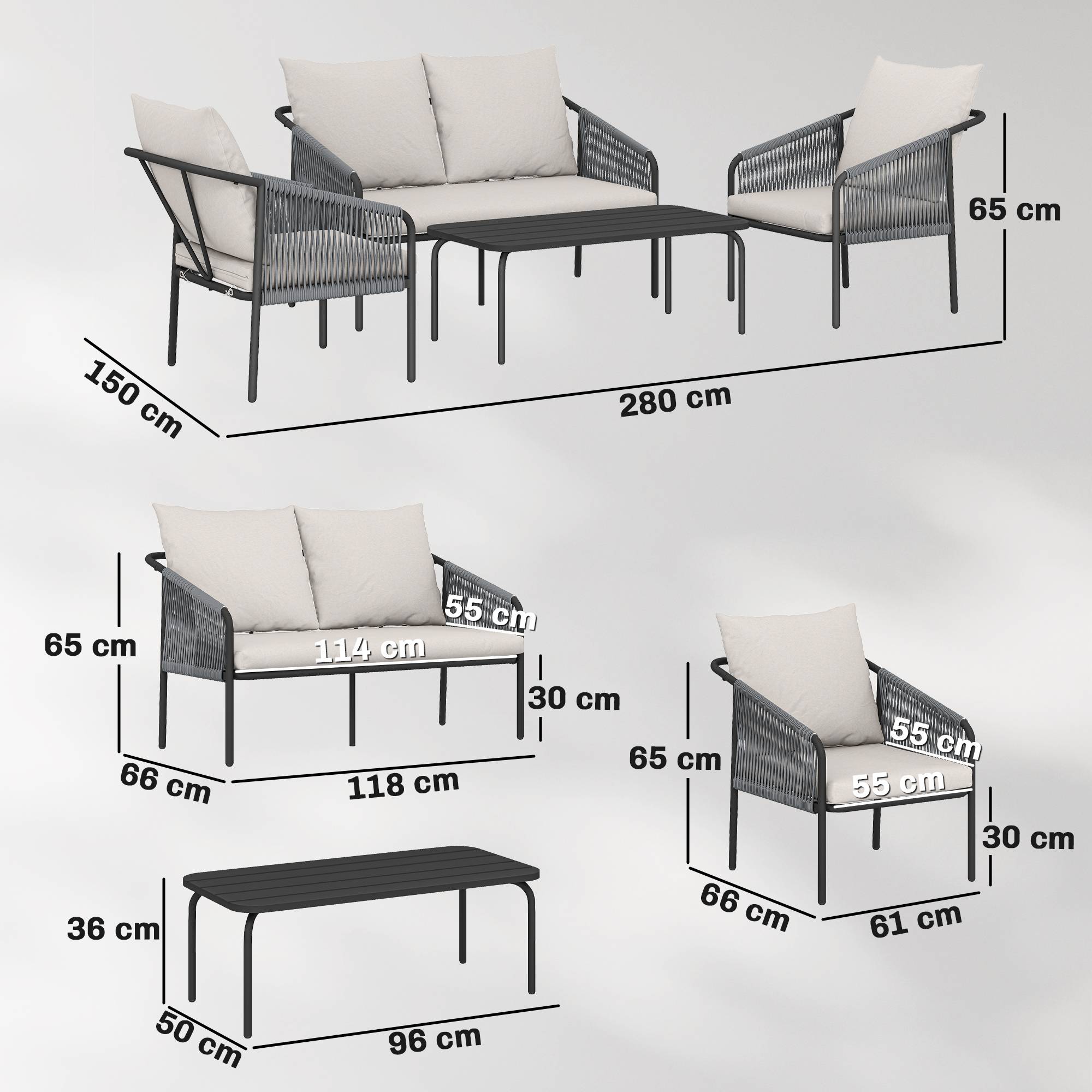 ComfortXL - Salon de Jardin 4 Pièces Résine Tressée Terrasse Extérieur Canapé Fauteuils 118x66x65cm Kaki - ComfortXL Outdoor Living - Image 5