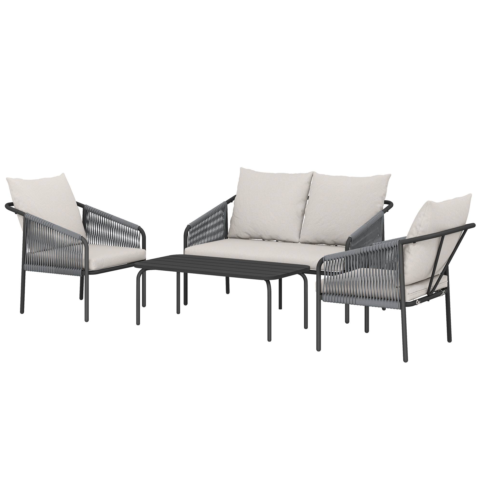 ComfortXL - Salon de Jardin 4 Pièces Résine Tressée Terrasse Extérieur Canapé Fauteuils 118x66x65cm Kaki - ComfortXL Outdoor Living - Image 2