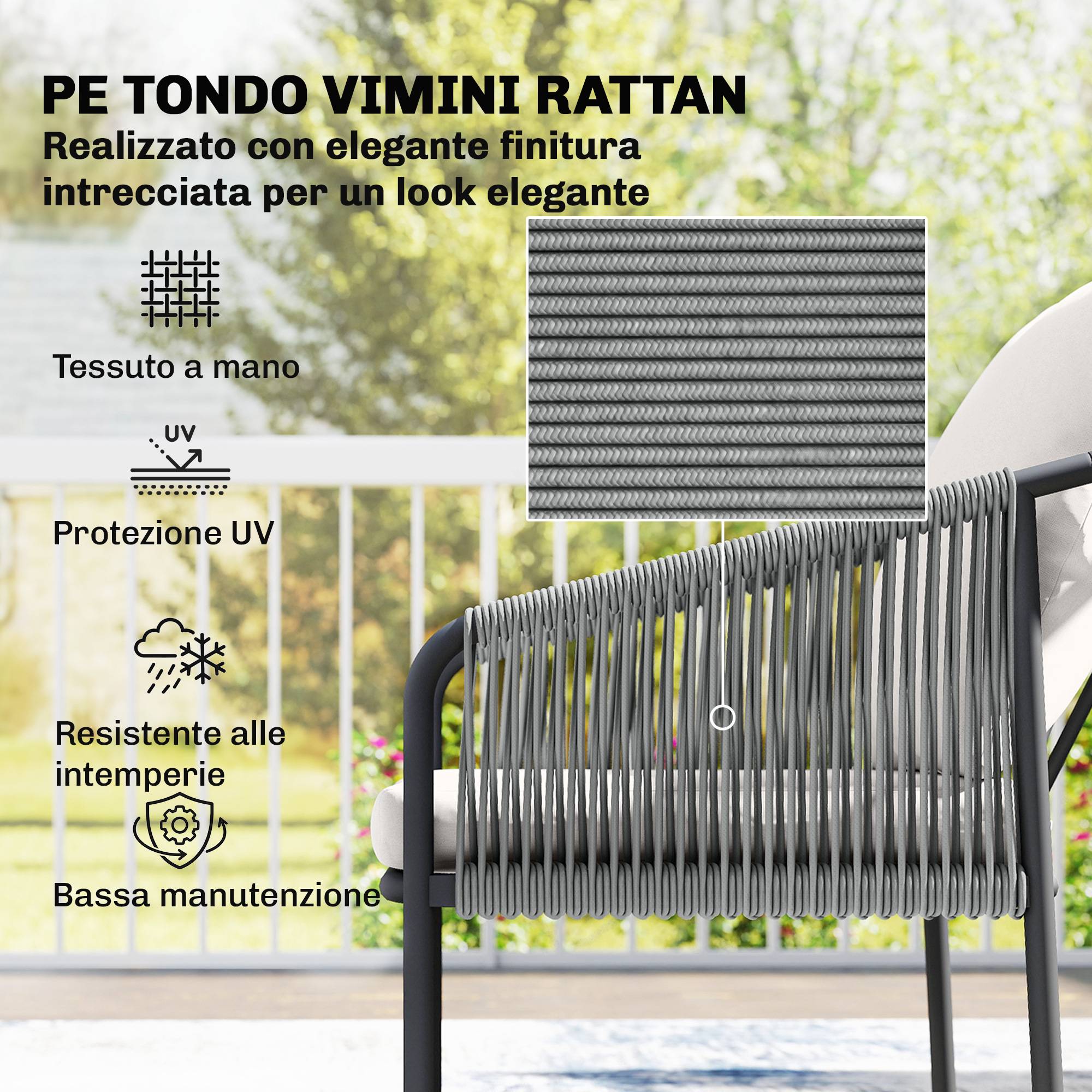 ComfortXL - Salon de Jardin 4 Pièces Résine Tressée Terrasse Extérieur Canapé Fauteuils 118x66x65cm Kaki - ComfortXL Outdoor Living - Image 8