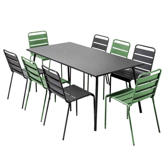 Oviala - Ensemble table de jardin et 8 chaises en métal gris et vert cactus Palavas - Oviala - Image 1