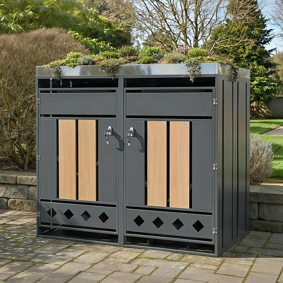 Mülltonnenbox avec bois imitation et compartiments séparés, 132 x 80 x 124,5 cm - PANGIVO - Image 9