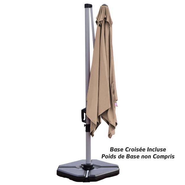 Helloshop26 - Parasol déporté carré 3 m avec base en croix poteau en aluminium rotatif à 360° manivelle inclinable 8 baleines brun - Image 3
