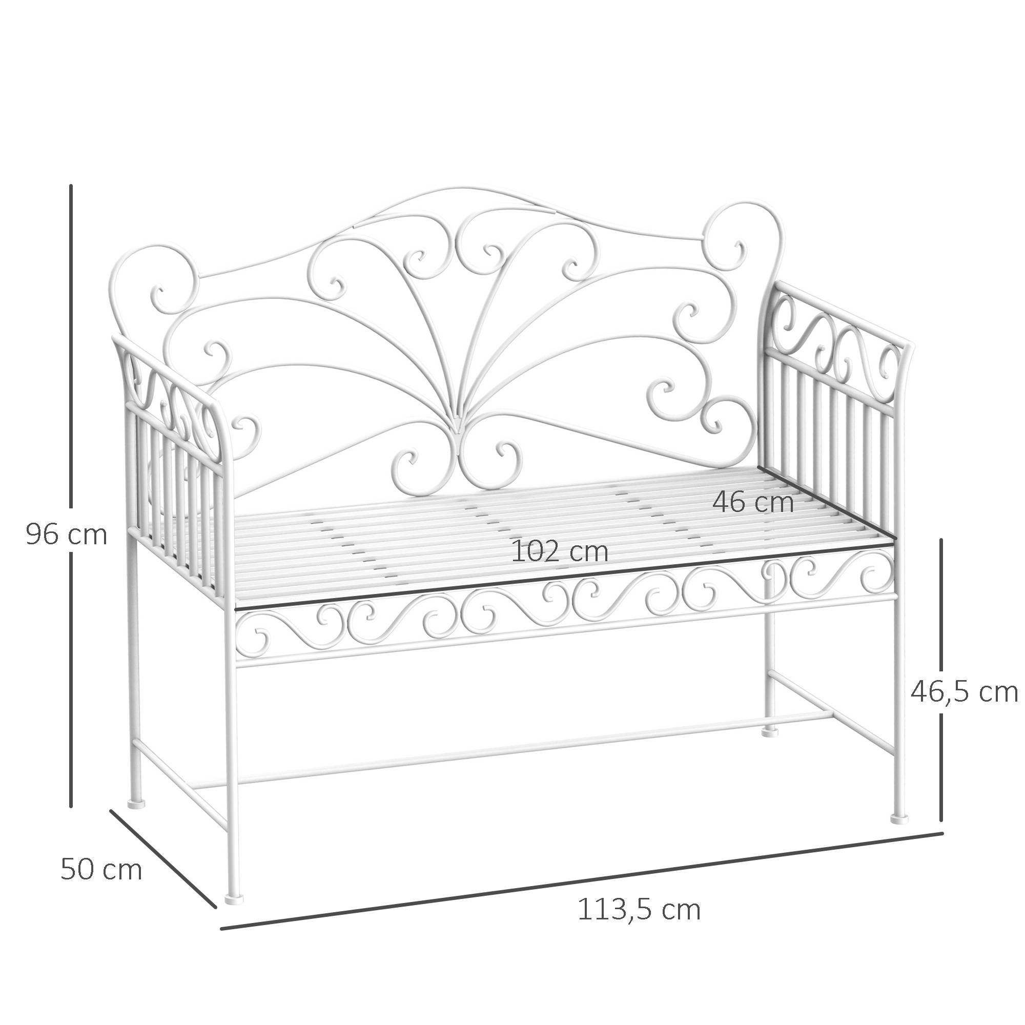 Banc de jardin robuste 2 places, banc de parc antirouille, mobilier de jardin, 111 x 50 x 98 cm, blanc - Image 5