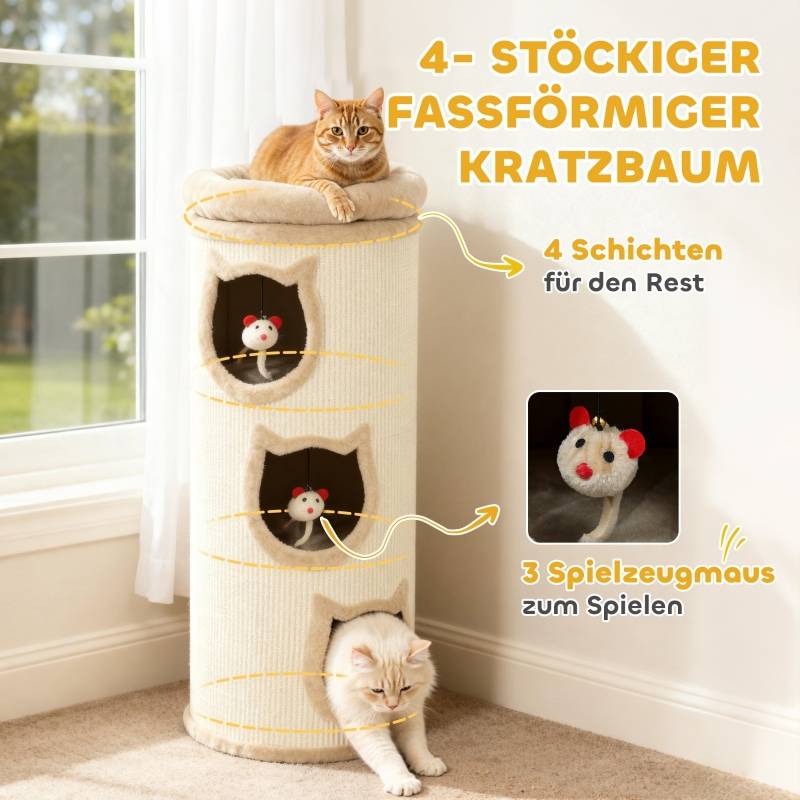 PANGIVO - Tonneau griffoir pour chat sisal et polyester blanc crème 38 x 38 x 96 cm - PANGIVO - Image 4