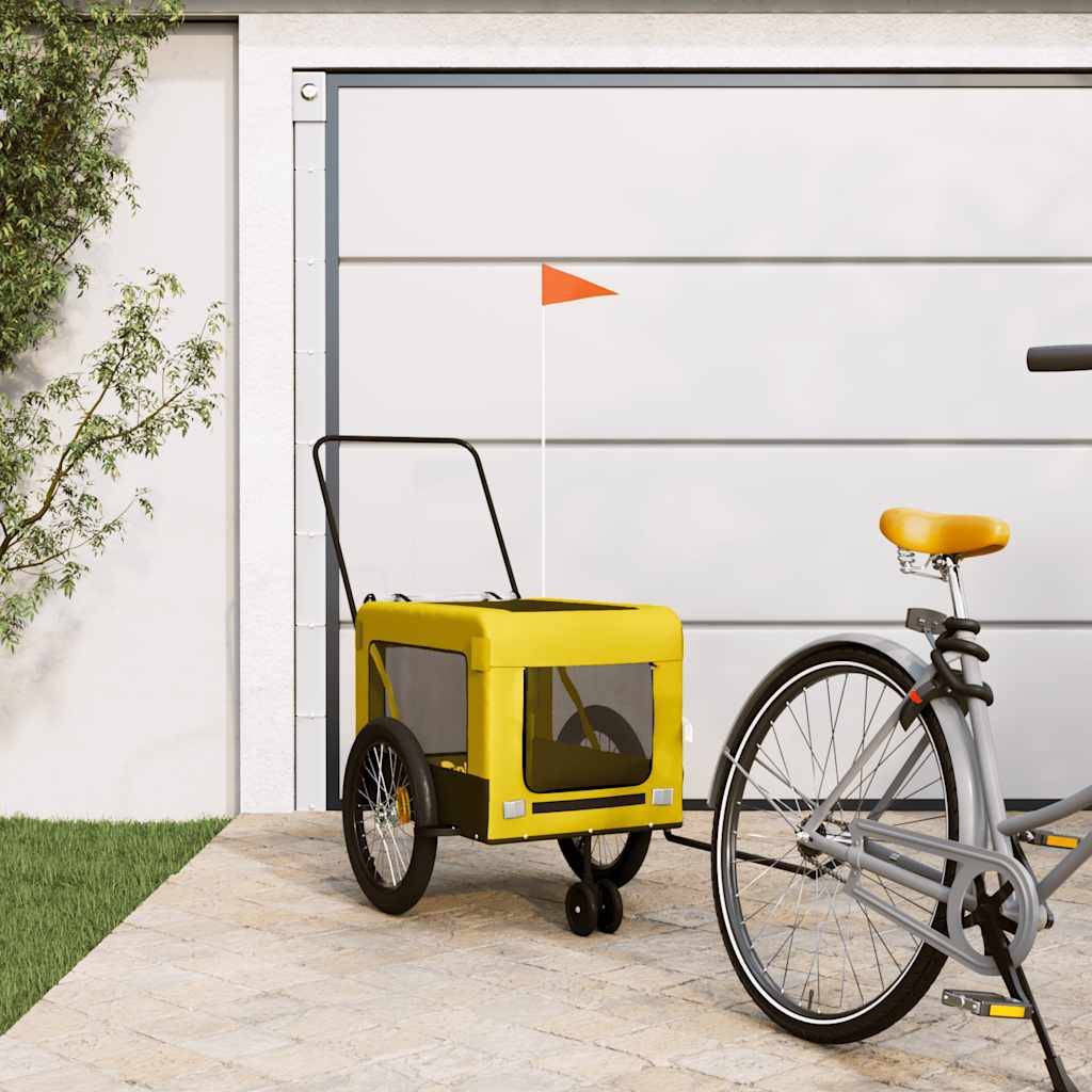 Remorque de vélo pour animaux tissu Oxford et fer jaune et noir 135 x 68.5 x 73.5 cm - PANGIVO - Image 1