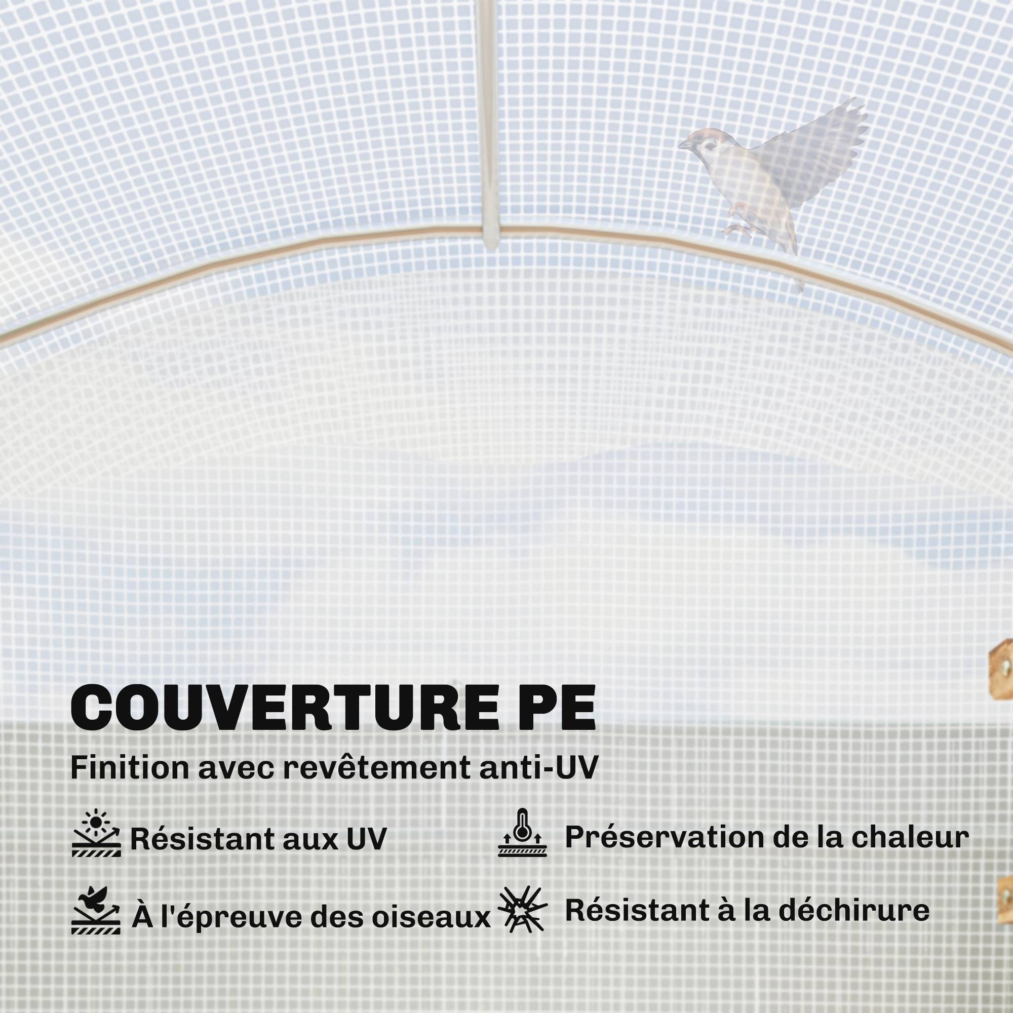 Sans Marque - Serre tunnel de jardin 6m², serre de jardin tunnel 300x200x195cm bâche PE 220g/m² bords prolongés 50 cm avec porte blanc - Image 6