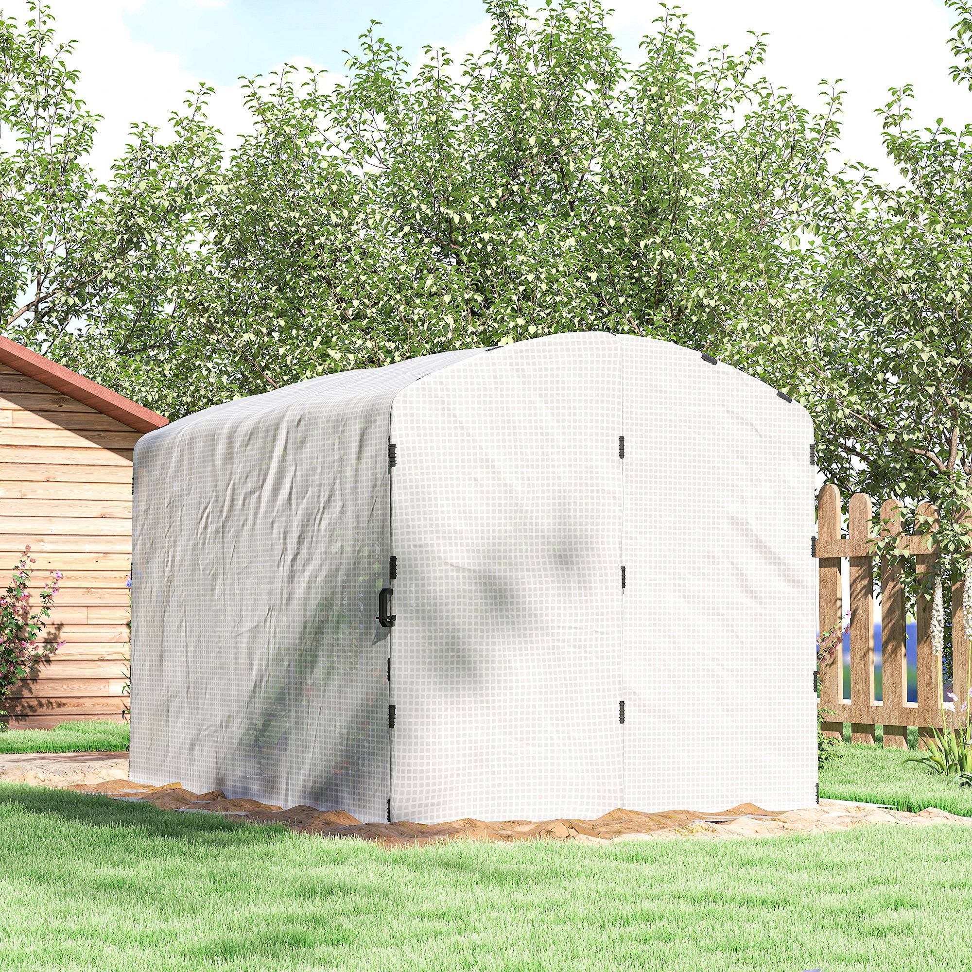 Sans Marque - Serre tunnel de jardin 6m², serre de jardin tunnel 300x200x195cm bâche PE 220g/m² bords prolongés 50 cm avec porte blanc - Image 10