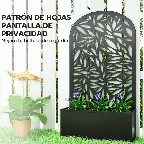 ComfortXL - Jardinière Haute en Métal avec Treillage Brise-Vue Décoratif pour Balcon 61x23x113 cm Noir - ComfortXL Outdoor Living - Image 8