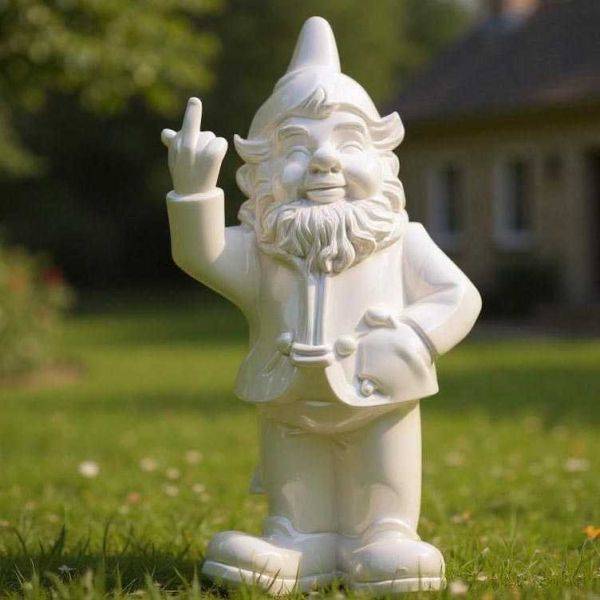 Stoobz - Nain de jardin en résine doigt d'honneur 7 x 8 x 20 cm Blanc Stoobz - Image 2