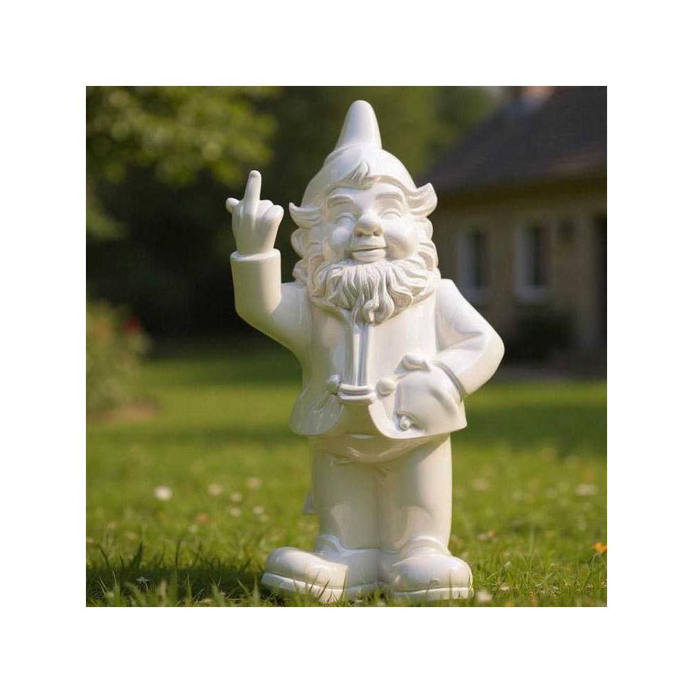 Stoobz - Nain de jardin en résine doigt d'honneur 7 x 8 x 20 cm Blanc - Image 2