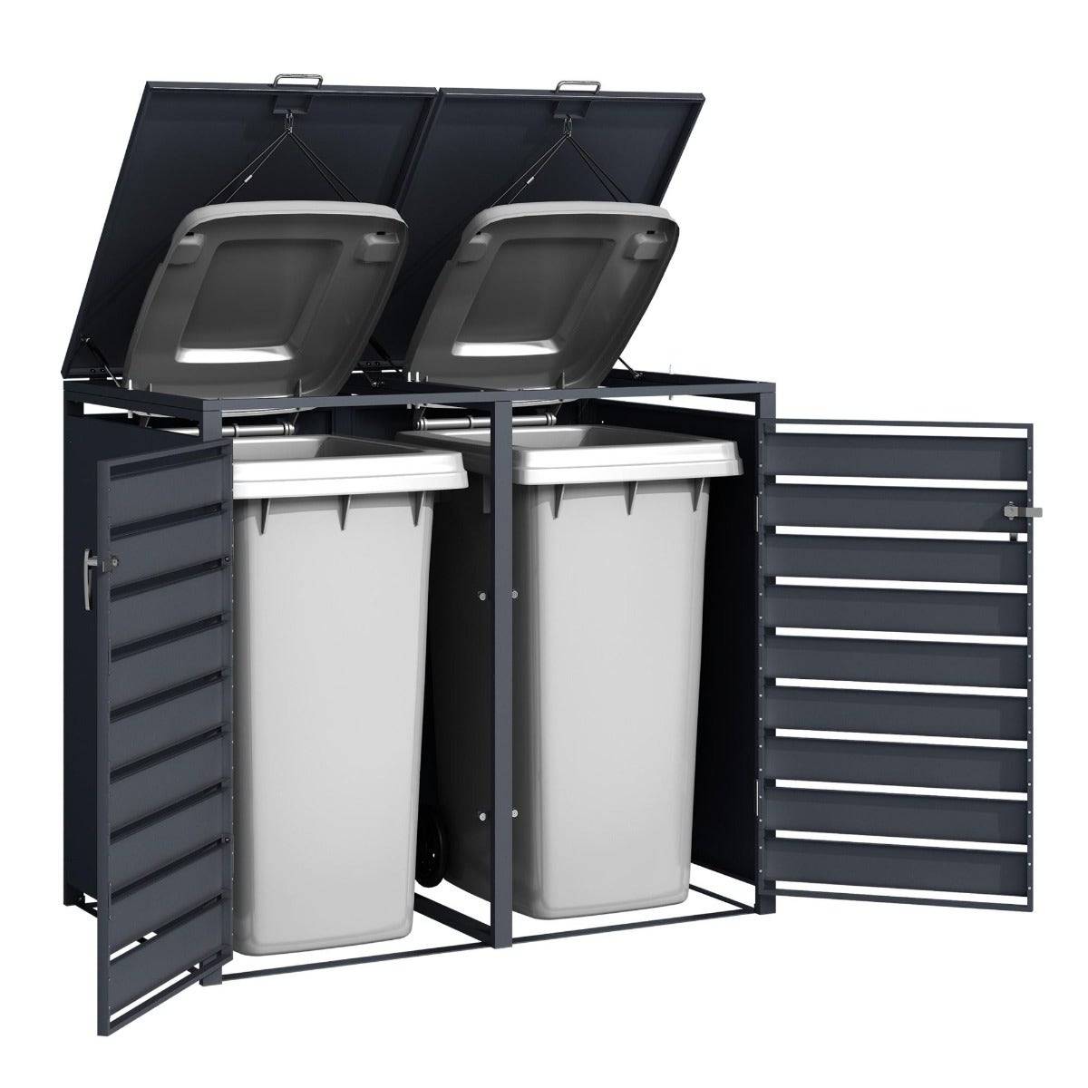 Abri cache poubelle double - 2x 240L - anthracite/imitation bois en acier - Image 7