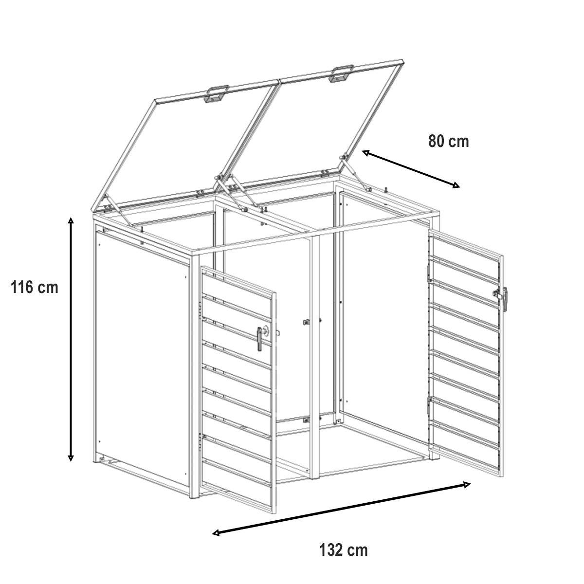 Abri cache poubelle double - 2x 240L - anthracite/imitation bois en acier - Image 3