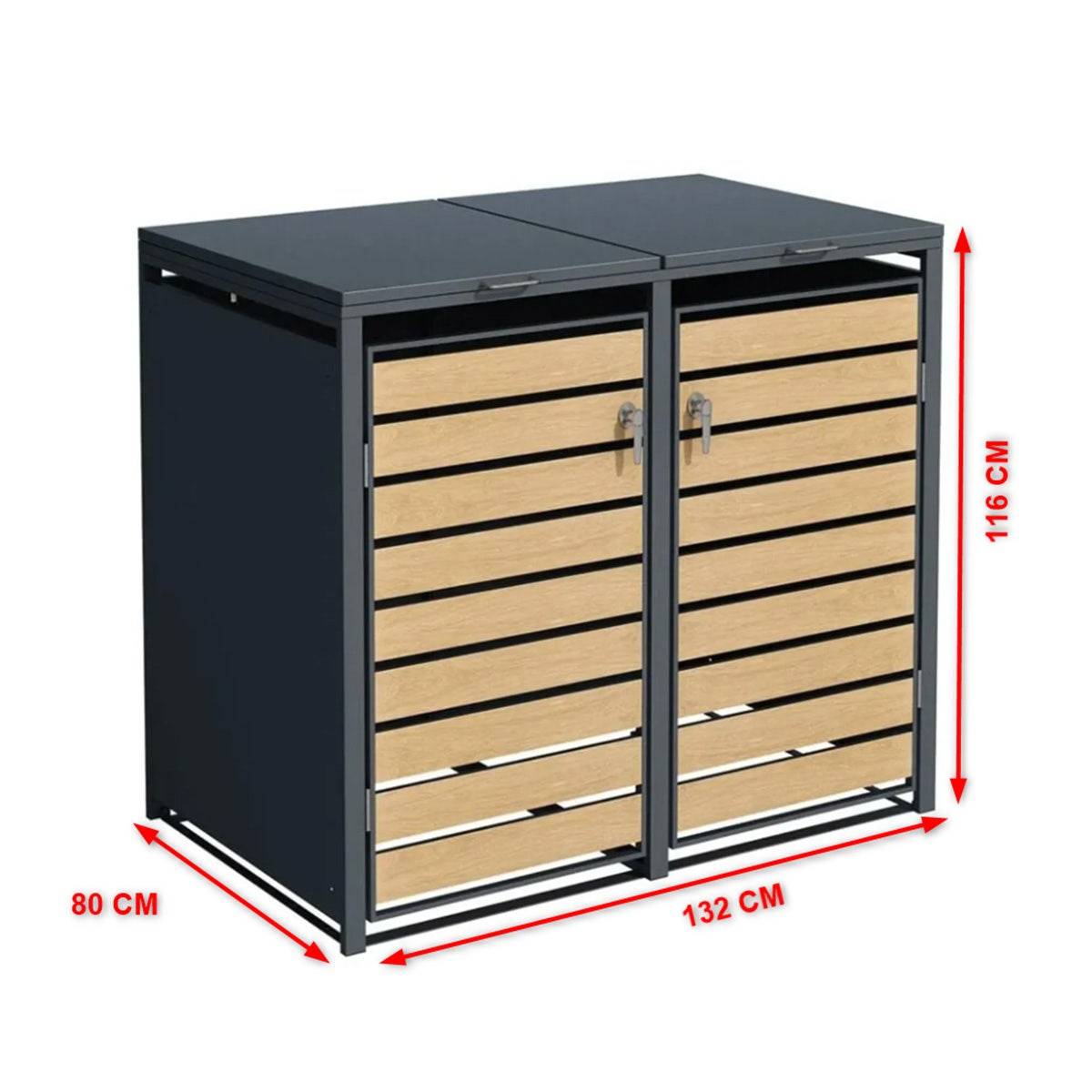 Abri cache poubelle double - 2x 240L - anthracite/imitation bois en acier - Image 5
