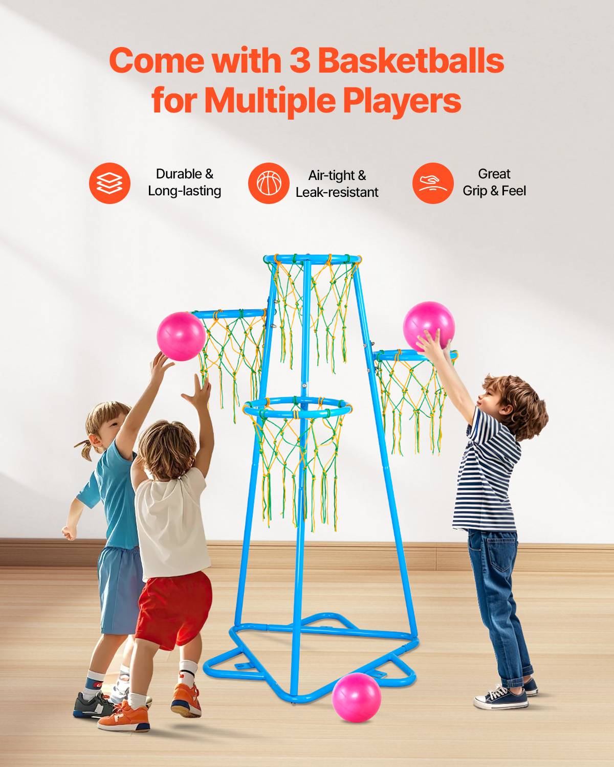 Vevor - VEVOR Panier de basket enfant portable 4 paniers, 4 hauteurs réglables, acier galvanisé, base triangulaire, ballons et pompe inclus - Image 7