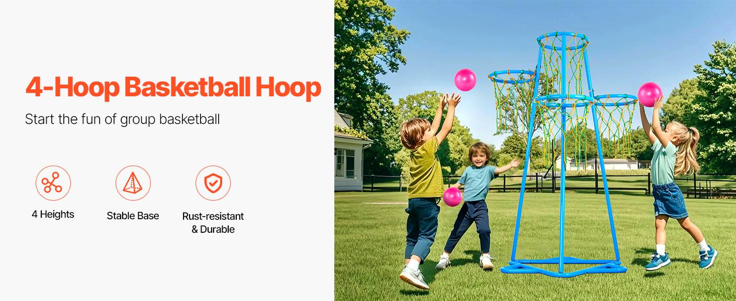Vevor - VEVOR Panier de basket enfant portable 4 paniers, 4 hauteurs réglables, acier galvanisé, base triangulaire, ballons et pompe inclus - Image 9