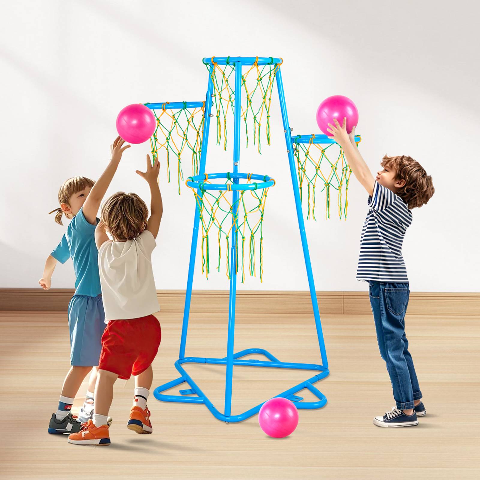 Vevor - VEVOR Panier de basket enfant portable 4 paniers, 4 hauteurs réglables, acier galvanisé, base triangulaire, ballons et pompe inclus - Image 8