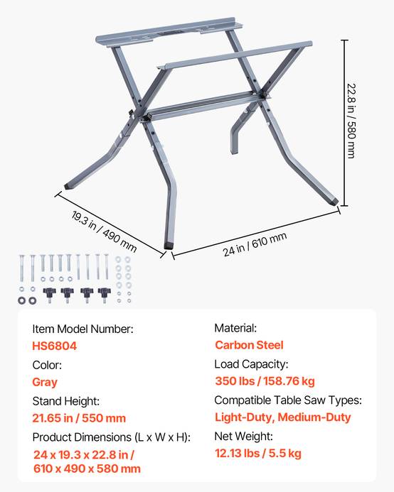 VEVOR Support pliable scie table, charge 158.76kg, compact, robuste, universel. - Image 7