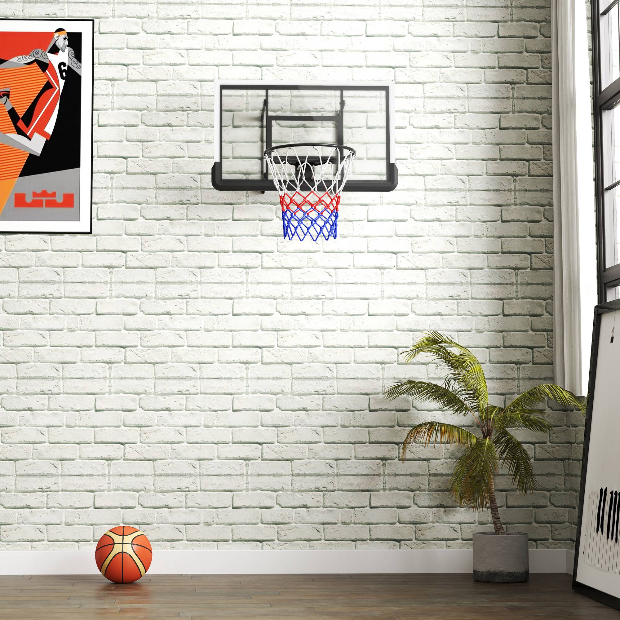 ComfortXL - Panier de basket mural acier et plastique noir 110 x 70 cm intérieur extérieur hauteur réglable anneau à ressort - Image 7