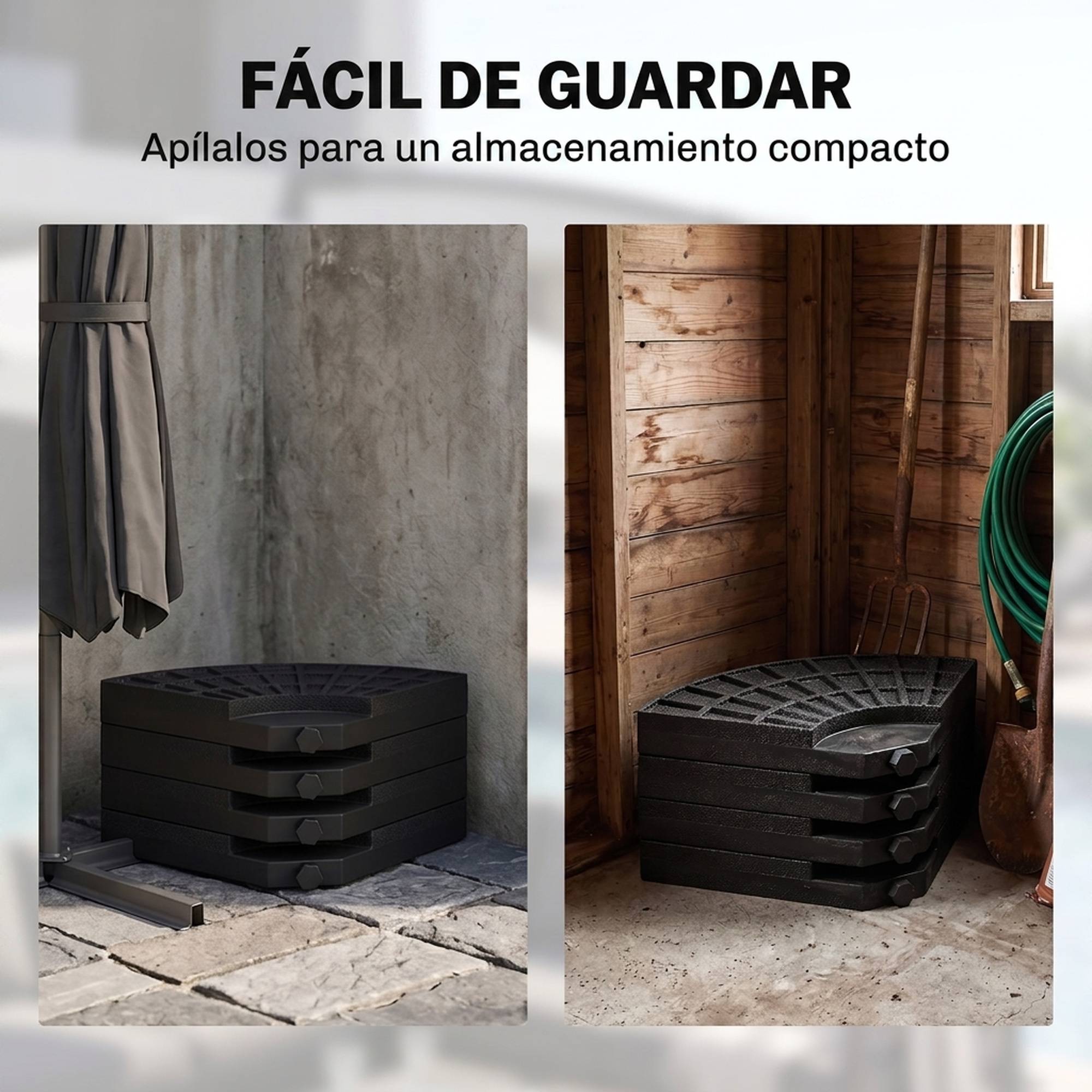 Poids base parasol 4 pieces remplissable eau 52 L sable 60 kg ou mixte 70 kg, base croix, noir - Image 9