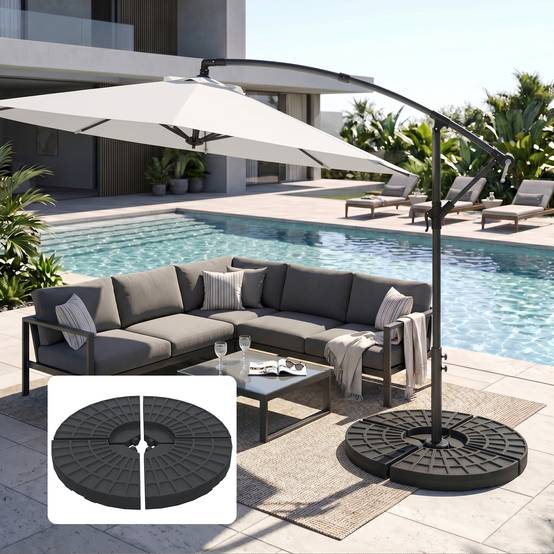 Poids base parasol 4 pieces remplissable eau 52 L sable 60 kg ou mixte 70 kg, base croix, noir - Image 4