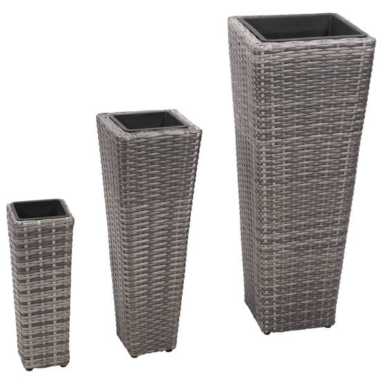 Jardinière | Lits surélevés de jardin 3 pcs Résine tressée Gris - Image 2