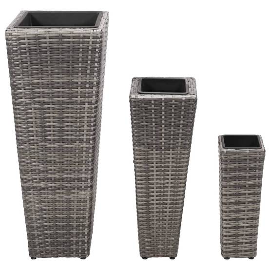 Jardinière | Lits surélevés de jardin 3 pcs Résine tressée Gris - Image 1