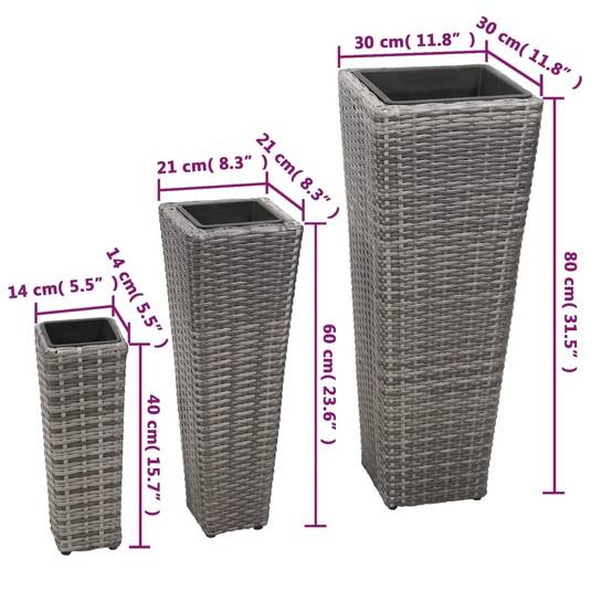 Jardinière | Lits surélevés de jardin 3 pcs Résine tressée Gris - Image 8