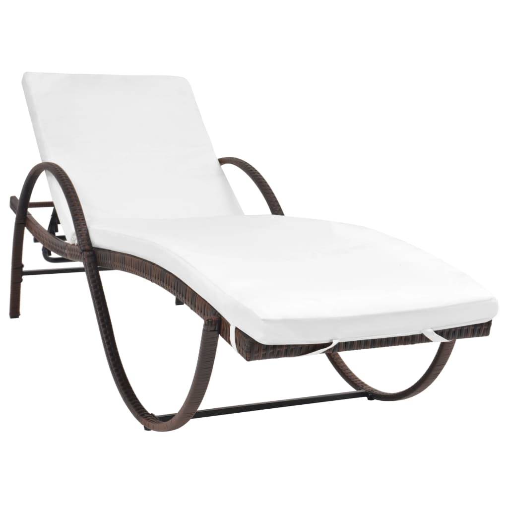 Helloshop26 - Transat chaise longue bain de soleil lit de jardin terrasse meuble d'extérieur avec coussin résine tressée marron - Image 1