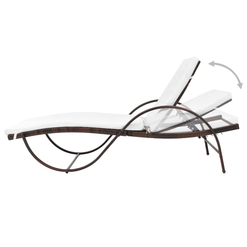 Helloshop26 - Transat chaise longue bain de soleil lit de jardin terrasse meuble d'extérieur avec coussin résine tressée marron - Image 4