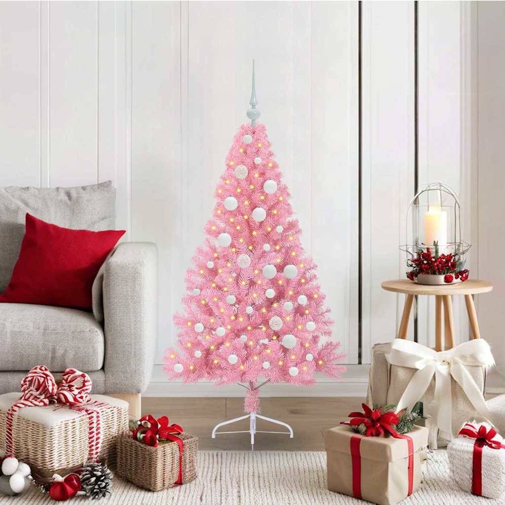 Vidaxl - Sapin de Noël artificiel pré-éclairé Rose 120 cm PVC vidaXL 3397053 - Image 1