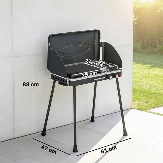 Barbecue portable 2 en 1 au propane avec grill et réchaud, 7 kW, noir - Image 5