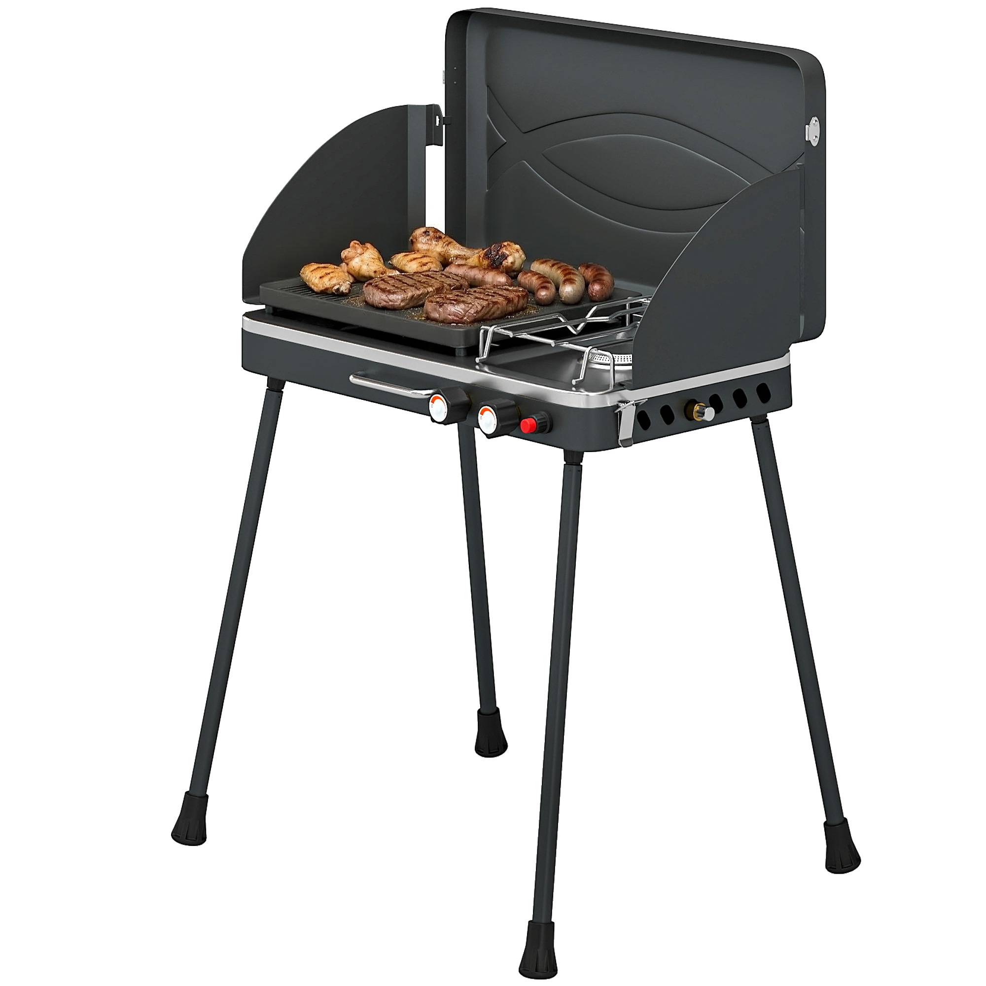 Barbecue portable 2 en 1 au propane avec grill et réchaud, 7 kW, noir - Image 2