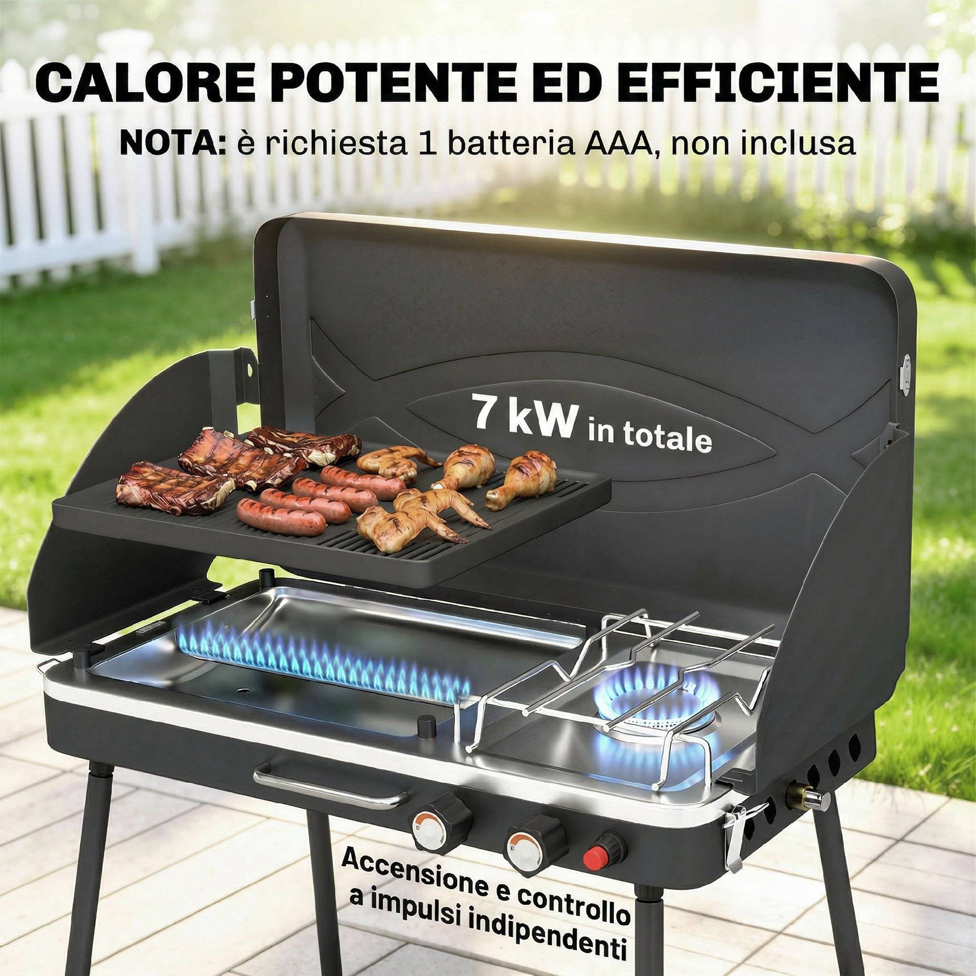 Barbecue portable 2 en 1 au propane avec grill et réchaud, 7 kW, noir - Image 8